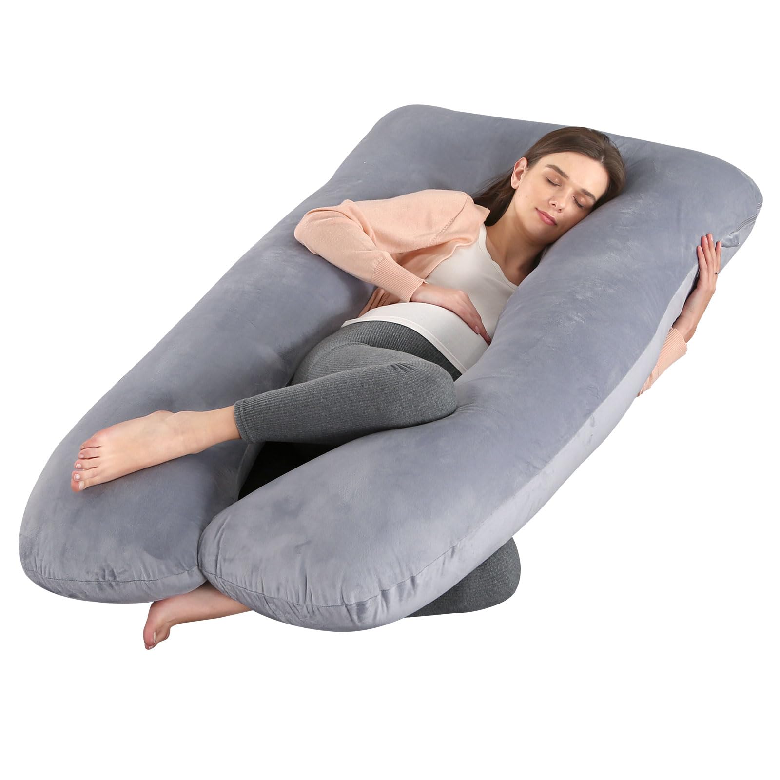 SHANNA Cuscino per Gravidanza Lungo, Cuscino donne incinte, Cuscino allattamento, Dormire Grande Cuscino a Forma di U 100% Cotone con Fodera in Velluto sostituibile e Lavabile 70x145 cm