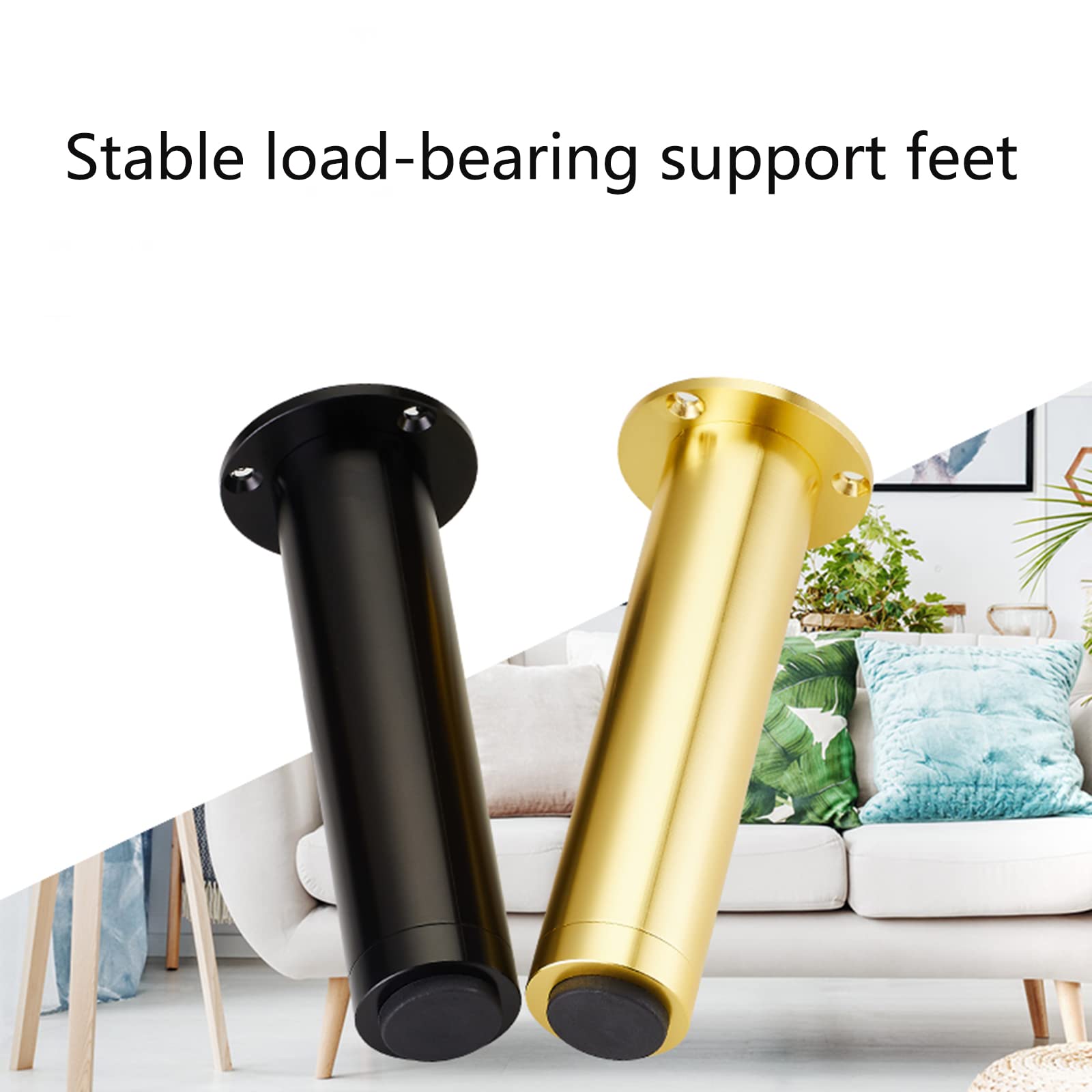 Gambe regolabili per mobili in alluminio, confezione da 4 piedini rotondi neri per divani e gambe di ricambio in metallo per tavoli e cassetti (25 30 cm), facile installazione con viti, design