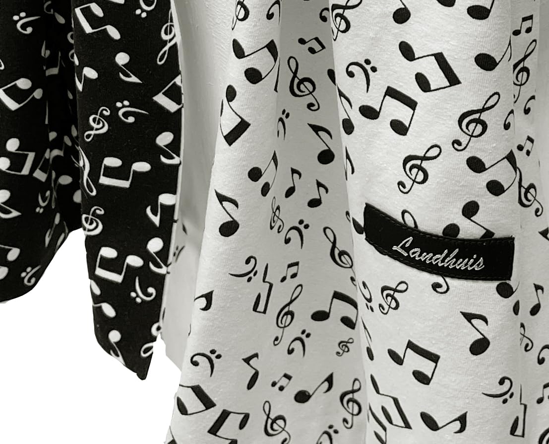 Handmade – Notenschal aus Baumwolljersey – doppellagiger Musik Schal schwarz weiß – Wendeschal für Musiker Musiklehrer Chor Geschenk