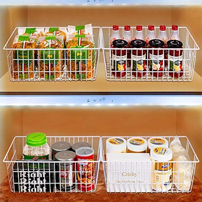 SANNO Freezer Baskets, Pantrty Storage Bins, Farmhouse Metal Wire Organizer for Kitchen Pantry Organizer 14x11x6
