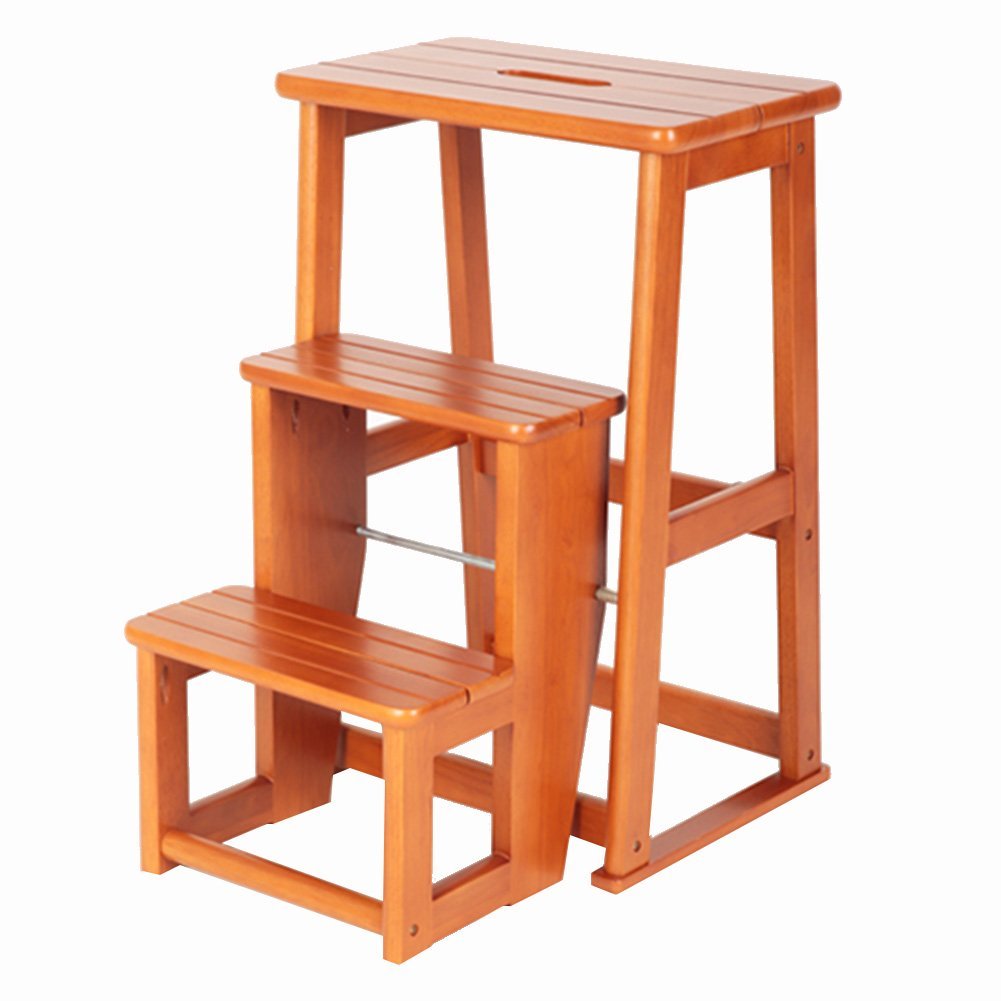 Tabouret escabeau pliable 3 marches avec étagère couleur orange