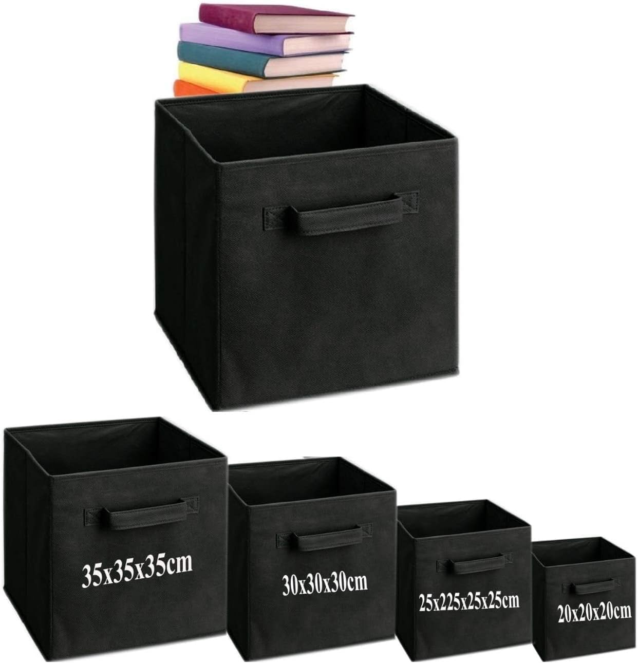 A406 3x Fabric Foldable Square storage Box Canvas Storage Collapsible Folding Box Cubes Box Toys box (Black, 27x27x27cm)