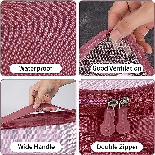 Image of 6 in 1 Polyester Secret Pouch Travel Bag Packing Cubes Laundry Bag with Undergarments & Cloth Storage Organizer Travelling Set /Suitcase Bag (WINE RED)