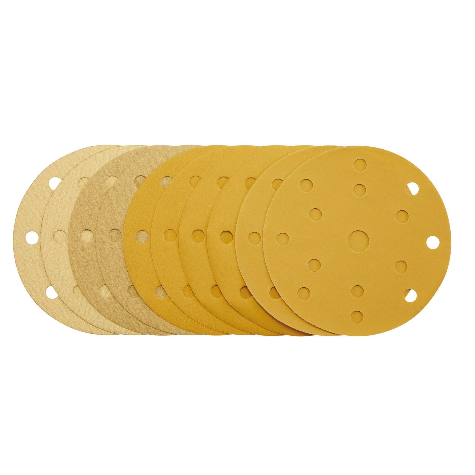 Draper 08480 Gold Sanding Discs with Hook & Loop, 150mm, Assorted Grit, 120G, 180G, 240G, 320G, 400G