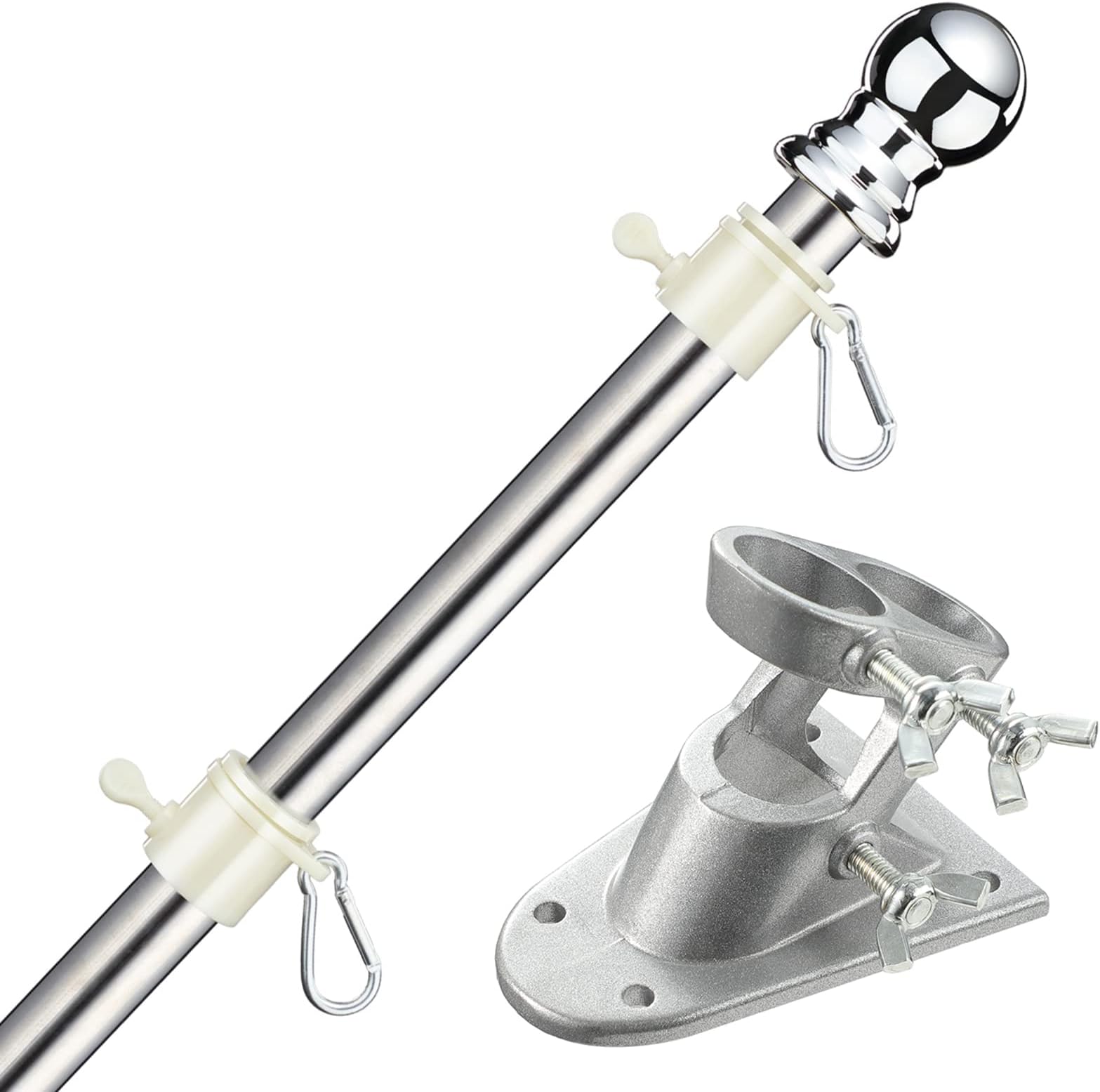 5.9 FT Flag Pole Kit with Bracket for Outdoor Garden Wall Mounted Stainless Steel Flagpole with Rotating Rings