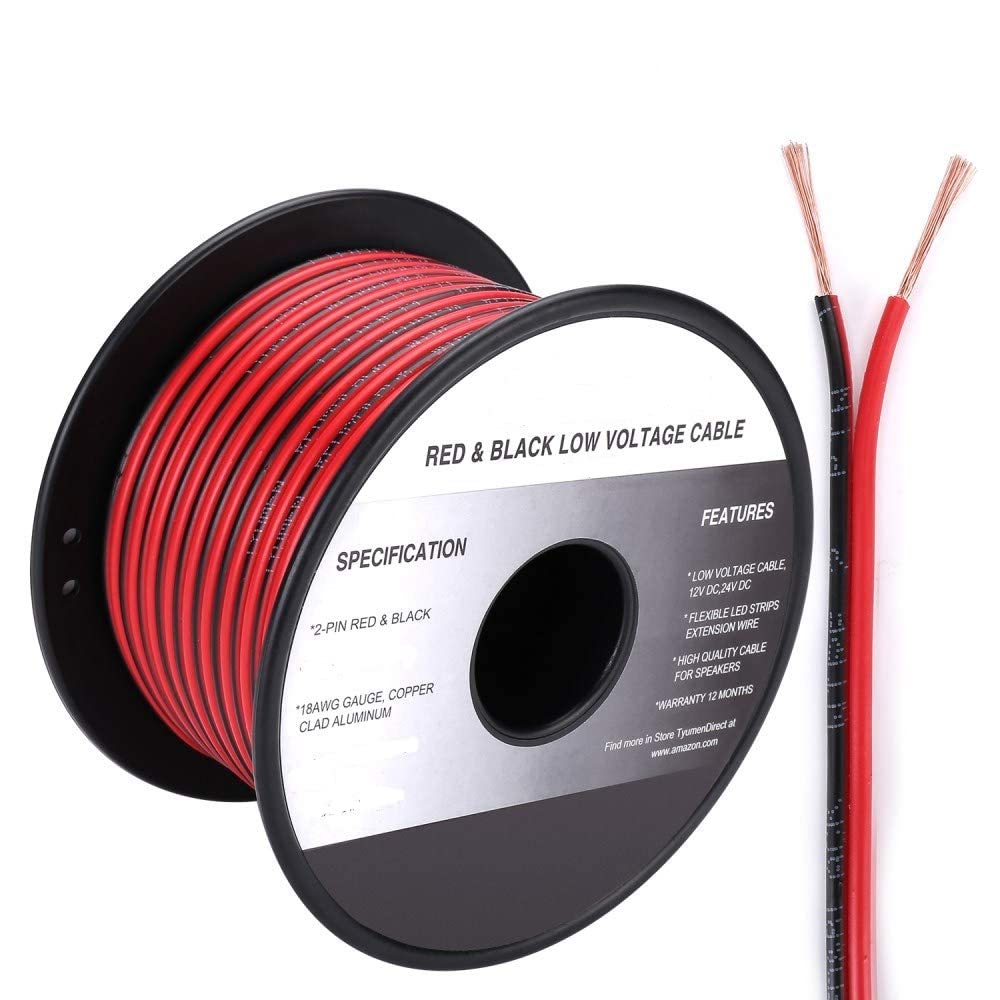 2Core/2Pin 0.75mm 2Color Red & Black Cable, Hookup Electrical Wire, LED Strips Wire, Extension Wire, Professional Electrical Wire, Flexible Wire, LED Ribbon Lamp Tape Lighting Wire (50 Meter)