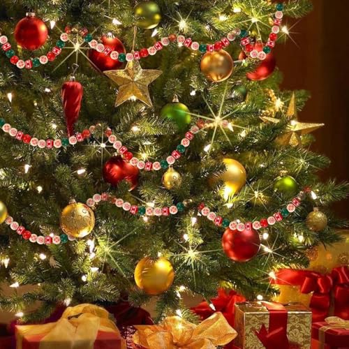 Weihnachten Holzperlen, 120pcs Bunt Holzperlen für DIY Weihnachtsbaum Dekoration & Armbänder