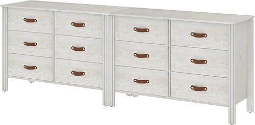 Miniatura 8 de WAMPAT Soporte de TV blanco para tocador, centro de entretenimiento de madera con 12 cajones, mesa consola de TV 2 en 1 para TV de 80 pulgadas,