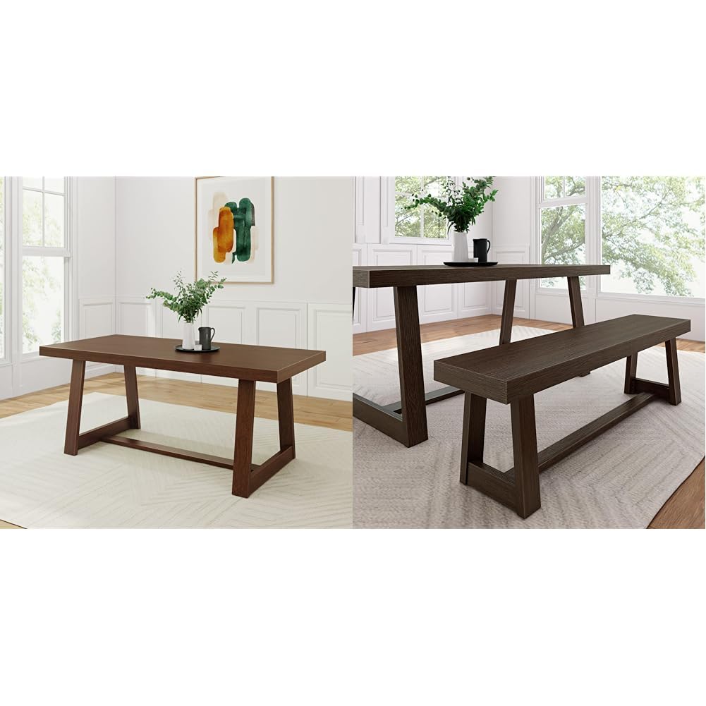 Plank+Beam 72" Solid Wood Farmhouse Dining Table and 60" Solid Wood Farmhouse Dining Bench Set, Rustic Kitchen Furniture