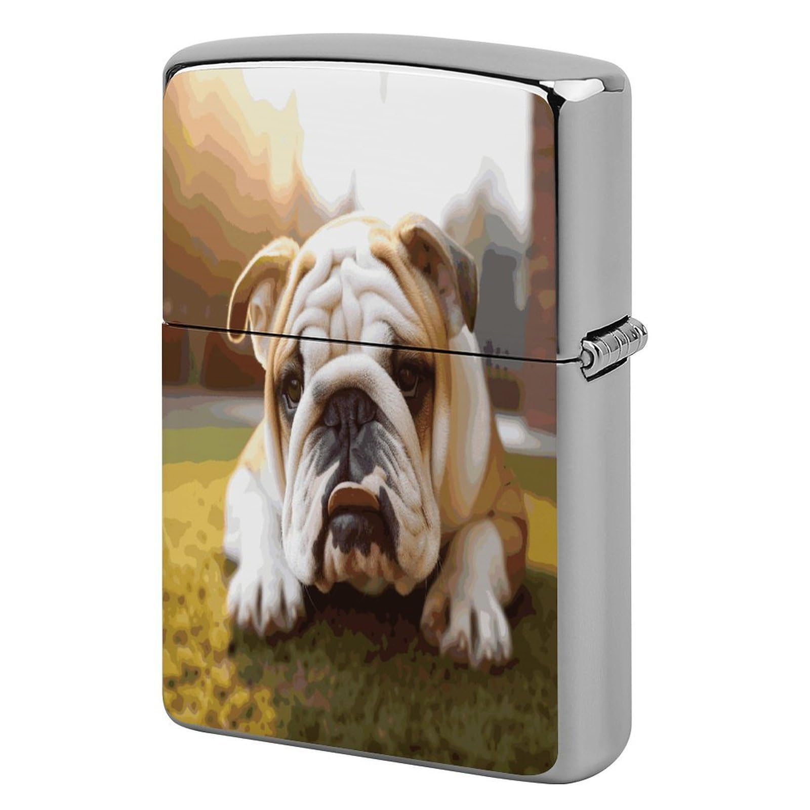 Btcowzrv Style Cute Bulldog Puppy Metal Lighter Case Sleeve Cover Holder