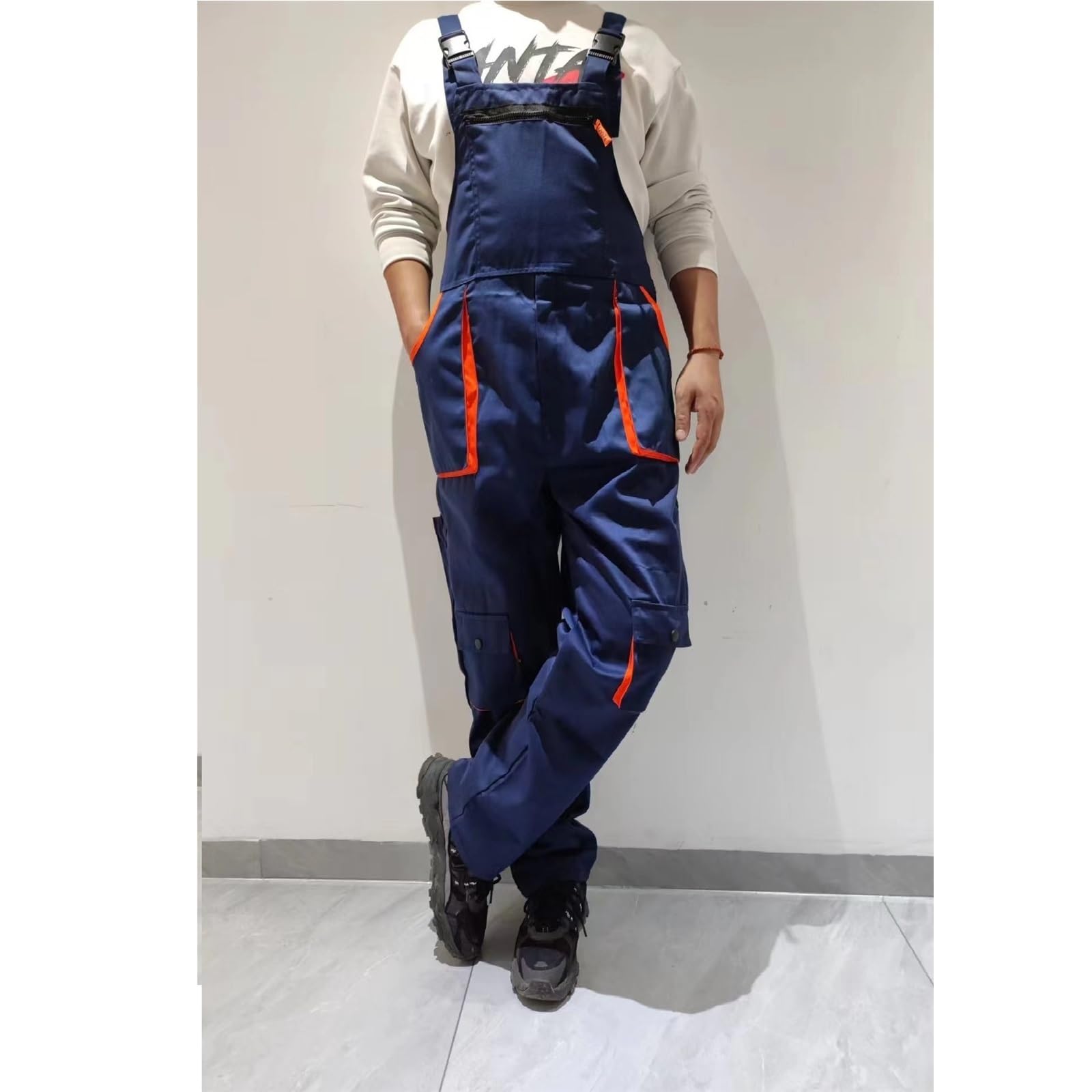 Pantaloni Da Lavoro Uomo Tuta da lavoro da uomo e da donna, tuta da meccanico, officina, abbigliamento da lavoro, tasche con patta, tuta da magazzino(Black long sleeve,XL)
