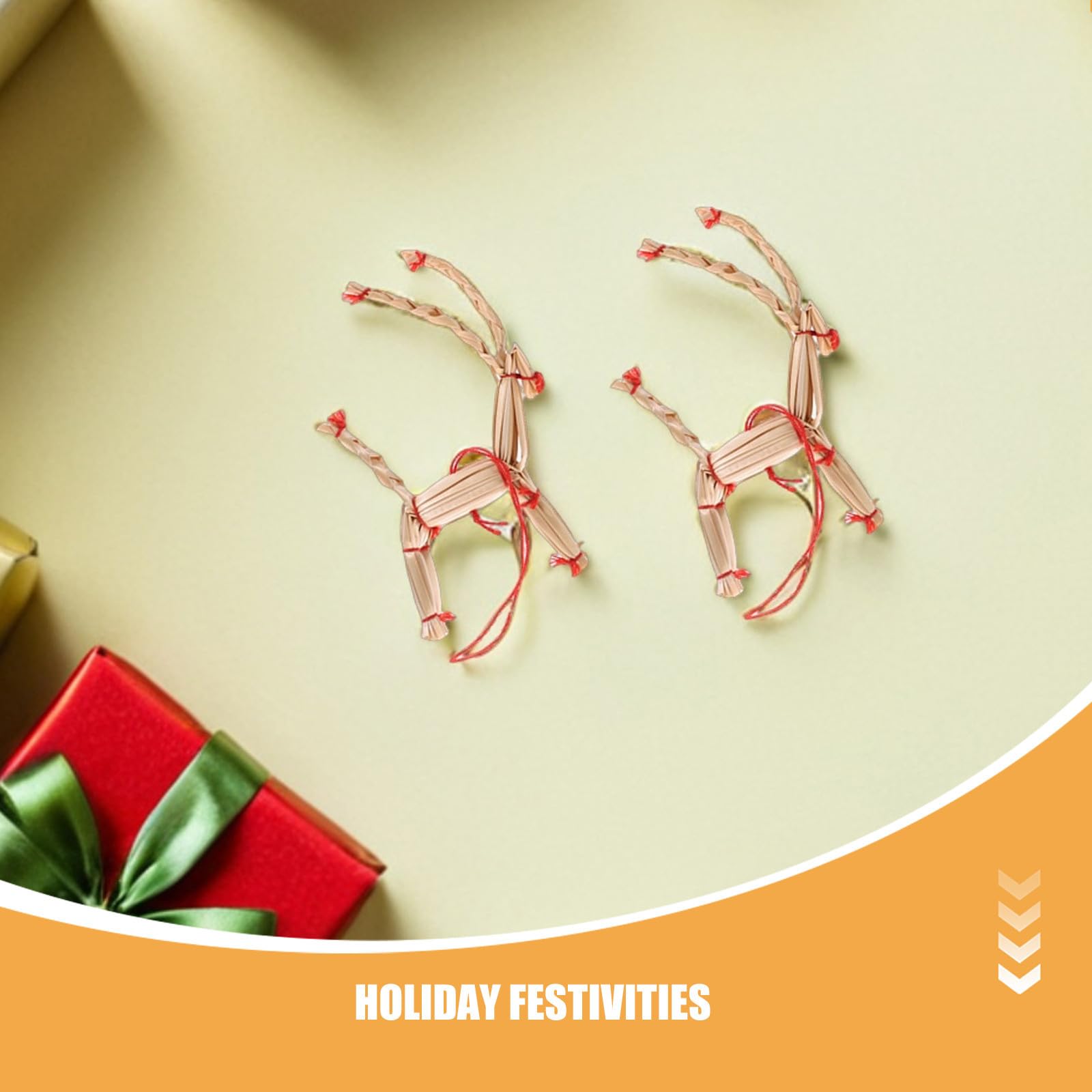 NUOBESTY 60 Stück Stroh Rentier Ornamente für Weihnachtsbäume, | Rustikal im Landhausstil, Boho und Skandinavische Deko, Leicht Aufzuhängen