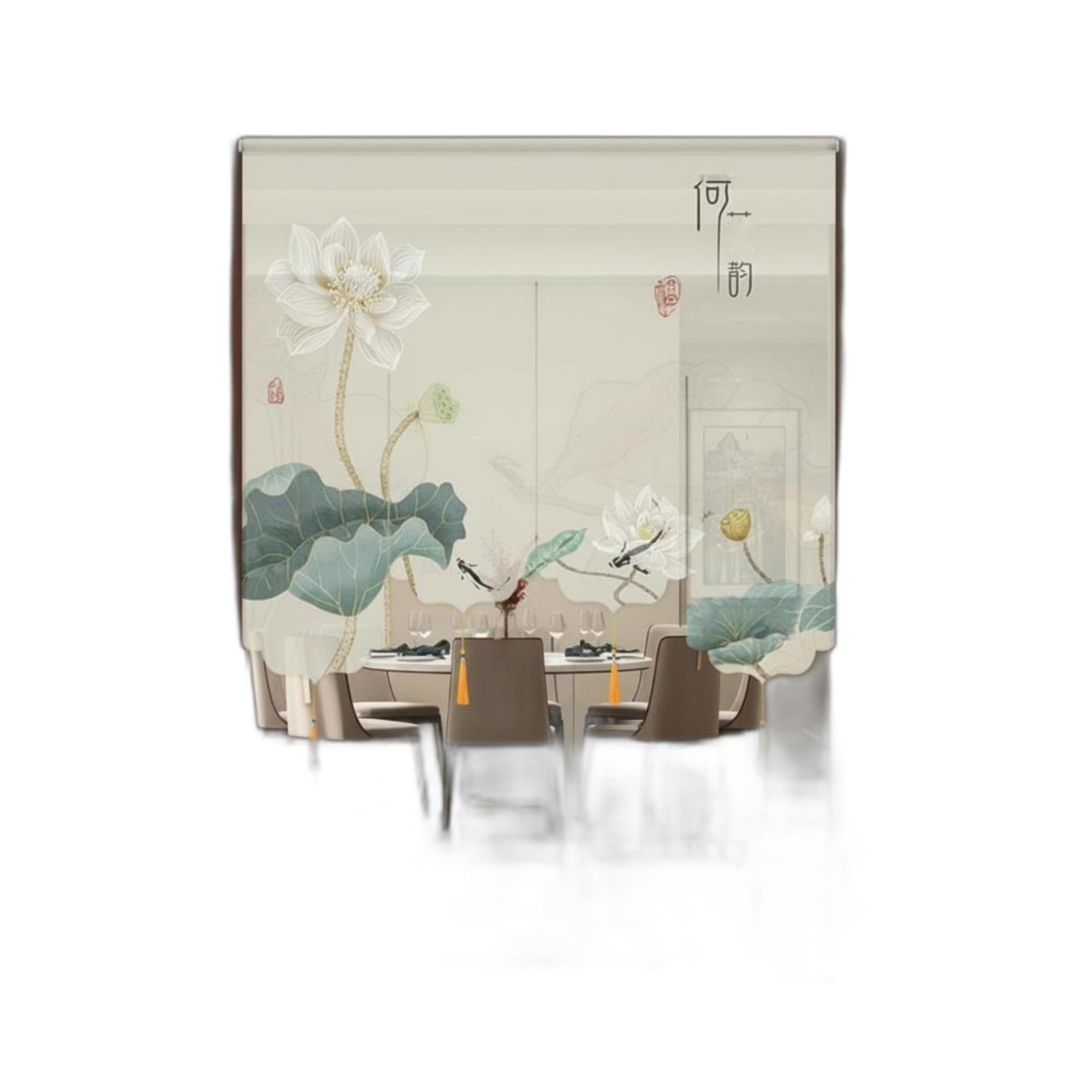 Club Bollywood®Chinese Ink Painting Doorway Curtain, New Chinese Design Room Divider, No-Drill Hanging Screen for Living Room, Study, Tea Room, Privacy Decoration Heyun 4pcs 150-image-10