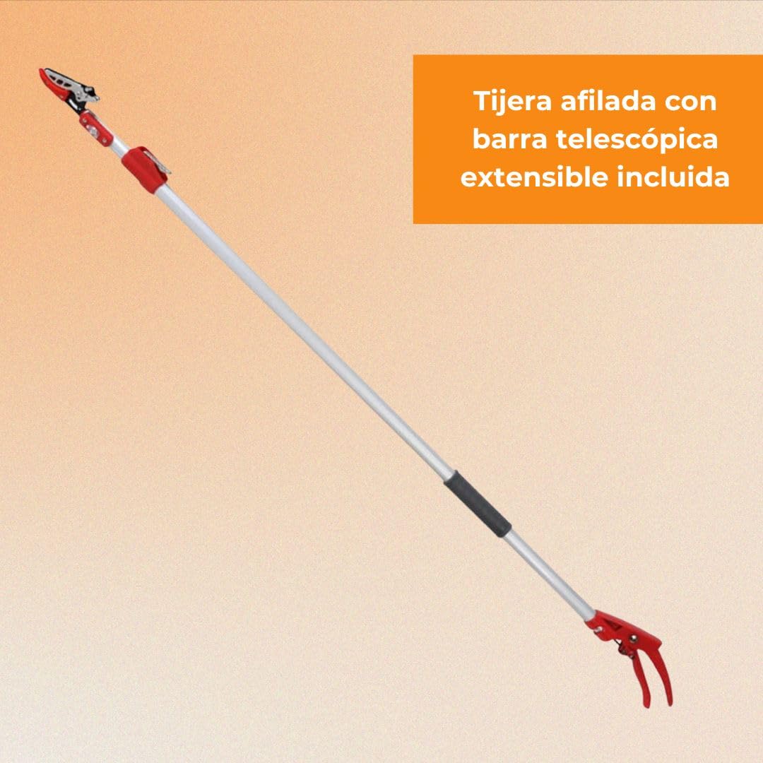 Tijeras De Podar Telescópicas - Tijeras De Rosas Y De Flores - Sierra De Ramas - Hoja De Sierra - Cincel - Acero Inoxidable - Rojo Y Metal - Longitud Ajustable 130 A 220 Cm