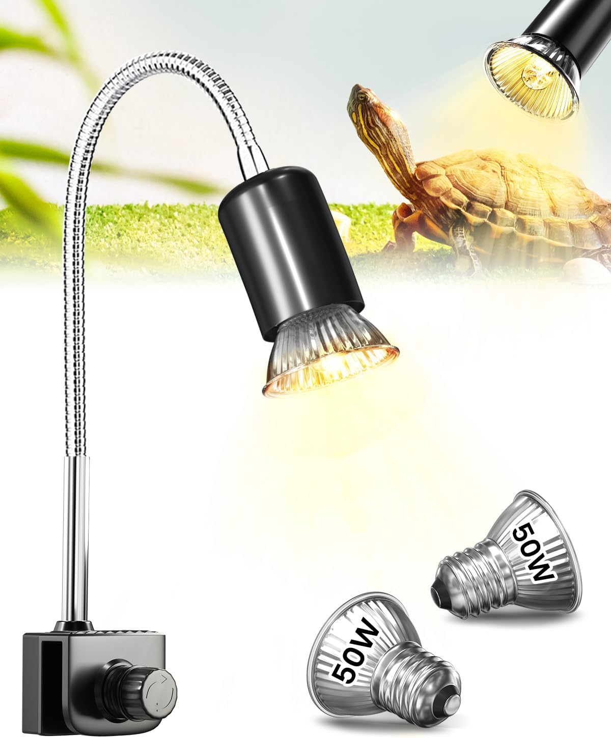 GlowUp Wärmelampen-Terrarium, um 360° drehbare Wärmelampenschildkröten mit verstellbarer Klemme, inklusive 2 E27-Glühbirnen, für Reptilien wie Eidechsen, Schildkröten, Schlangen und Chamäleons