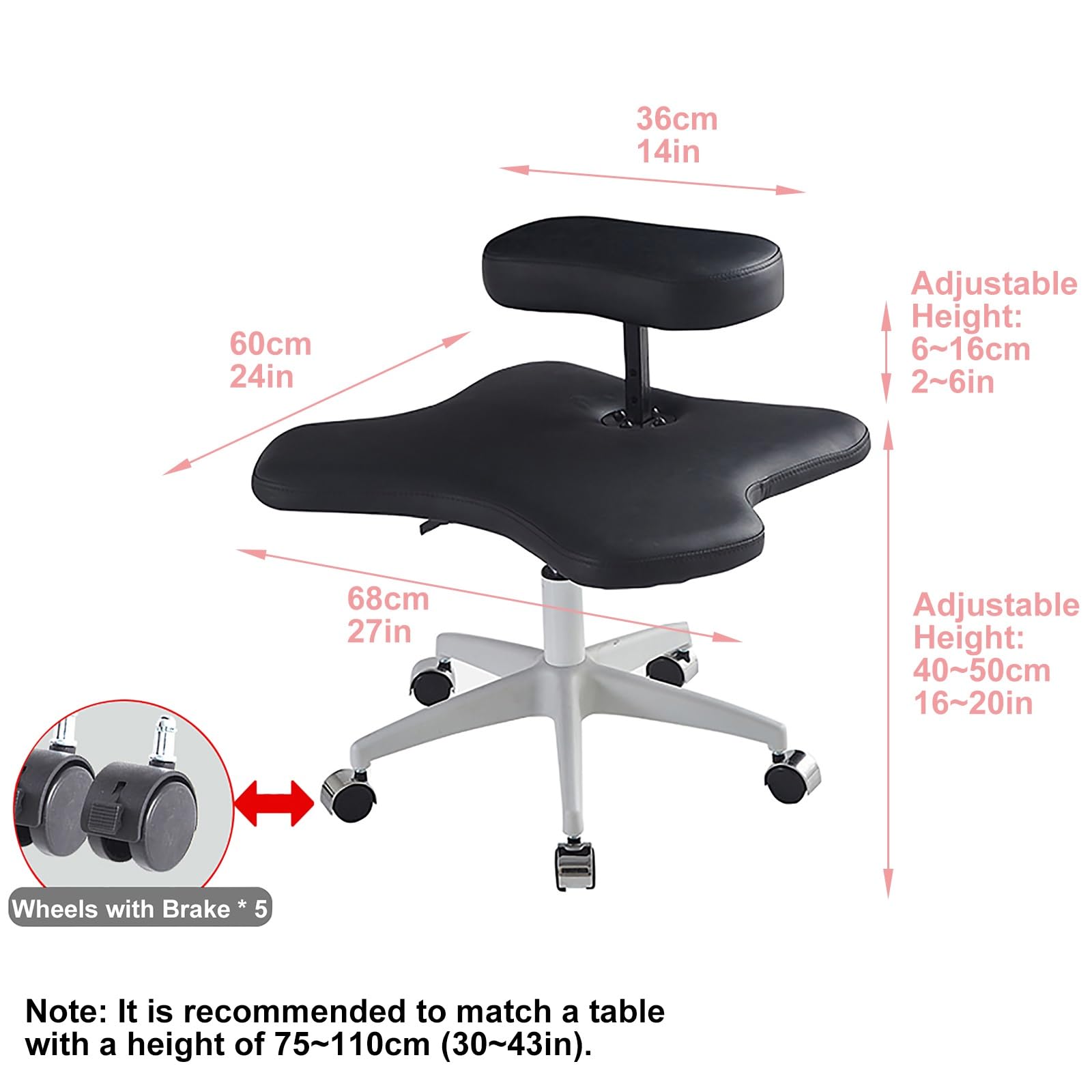 Chaise à Genoux, Chaise de méditation avec roulettes, Chaise de Bureau à Domicile, siège Ergonomique correcteur de Posture (Rose Taille Unique), Rose-Taille Unique