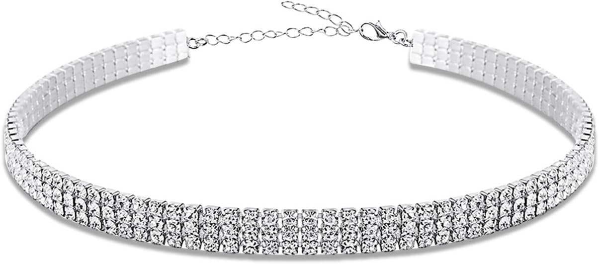 Rhinestone Choker Necklaces Silver Sparkly Diamond Choker Crystal Necklace for Women