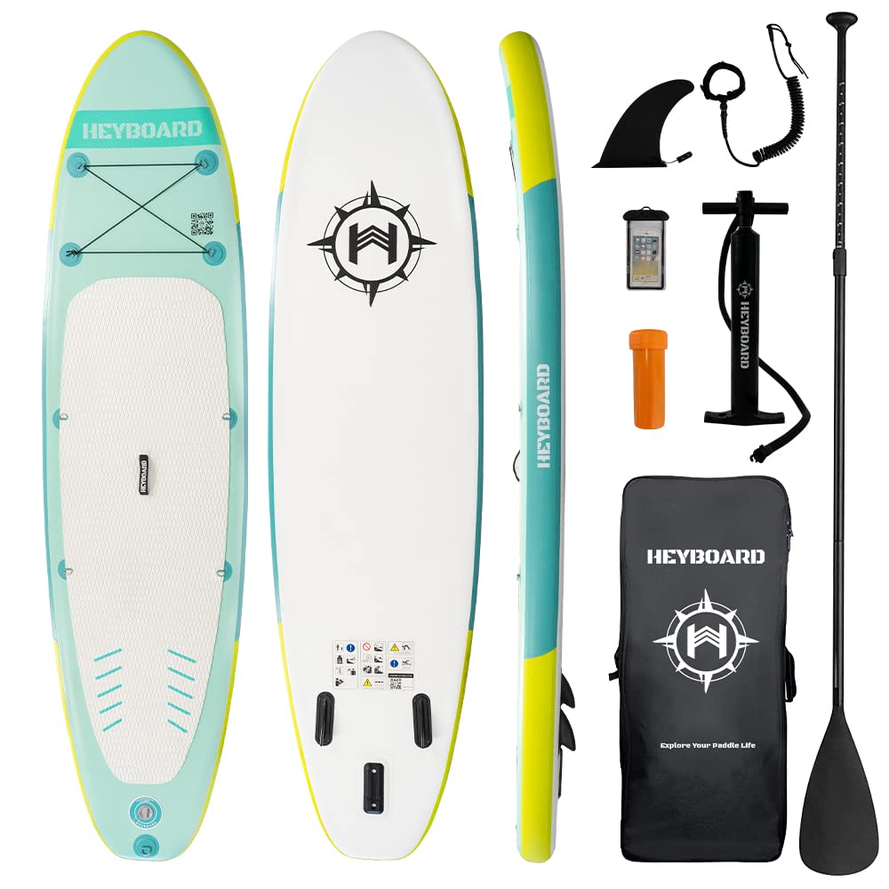 HEYBOARD Inflatable Stand Up Paddle Board 10'6"×32"×6" Standup Paddleboard with Premium SUP Accessories & Backpack, Non-Slip Deck, Waterproof Bag, Leash, Paddle, Hand Pump