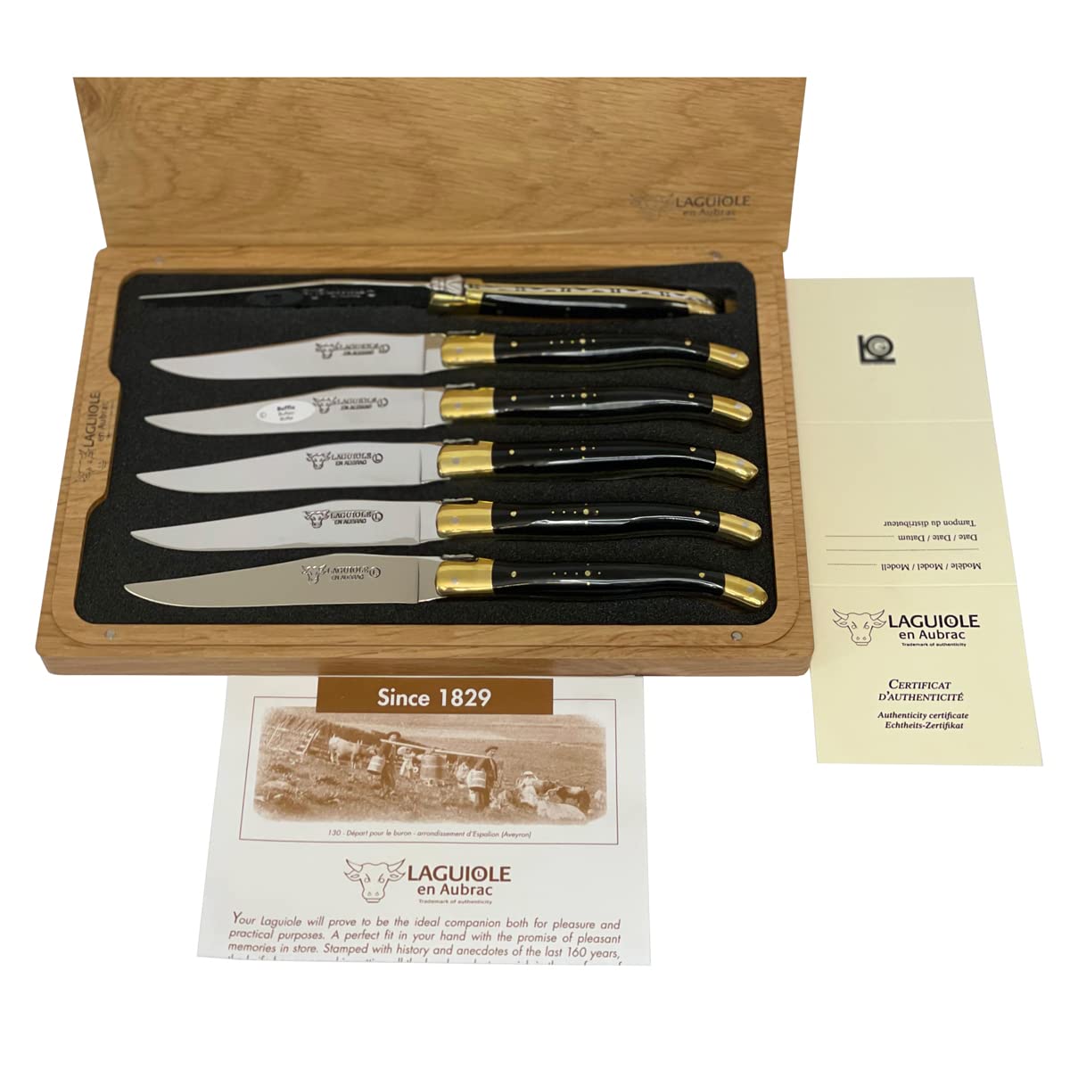 ステーキナイフ６本セット（エボニーステンレスLAGUIOLE en Aubrac Set of 6 Laguiole en Aubrac Steak Knives Cattle Bone handles