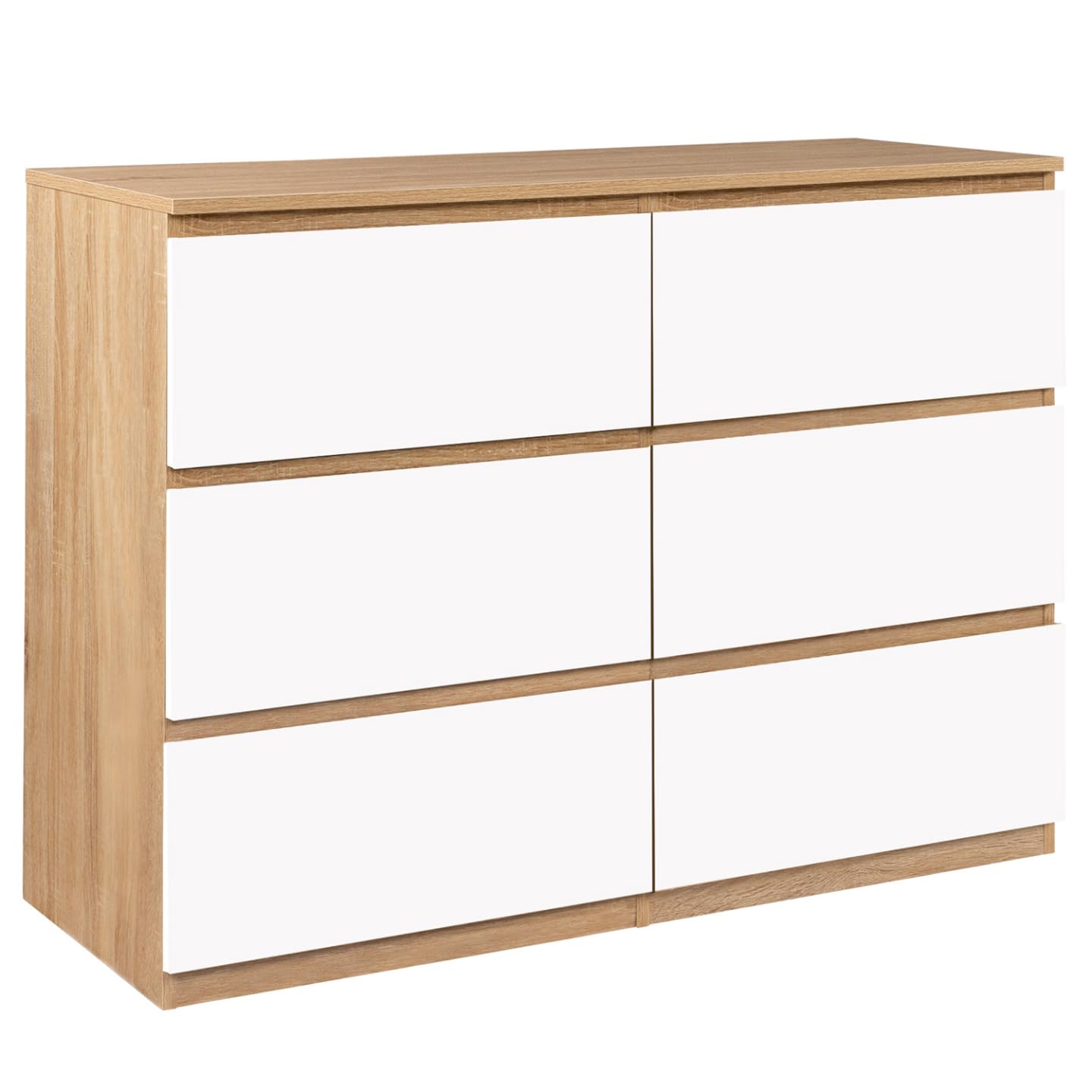 IDMarket - Commode 6 tiroirs TOMI 110 cm Bois façon hêtre et Blanc
