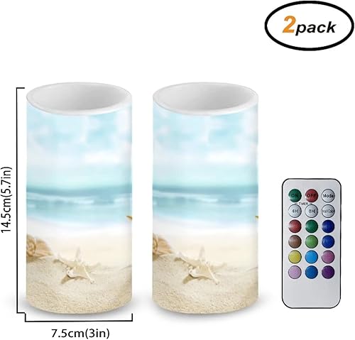 Miniatura 2 de Velas eléctricas sin llama de playa con temporizador remoto de mecha 3D de movimiento automático, multicolor, de larga duración, velas LED