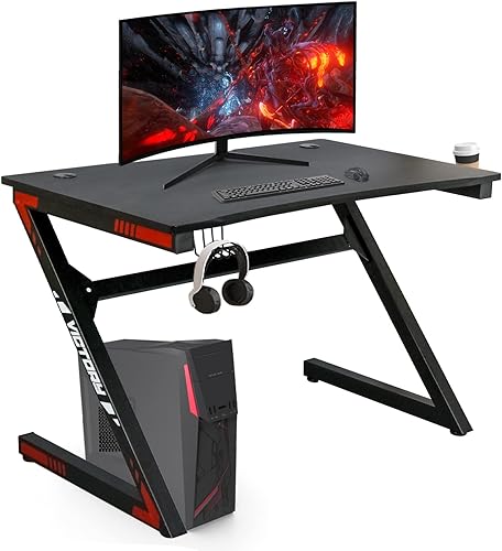 AILEEKISS Escritorio para juegos de 45 pulgadas, escritorio grande para computadora en casa, mesa de carreras deportivas con soporte para tazas,