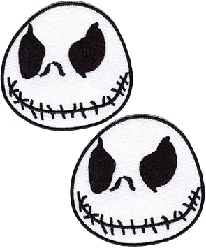 Heiorpai 2Pcs White Jack the Skeleton Nightmare Before Christmas Halloween Patch Embroidered Cool Iron On or Sew On Patches
