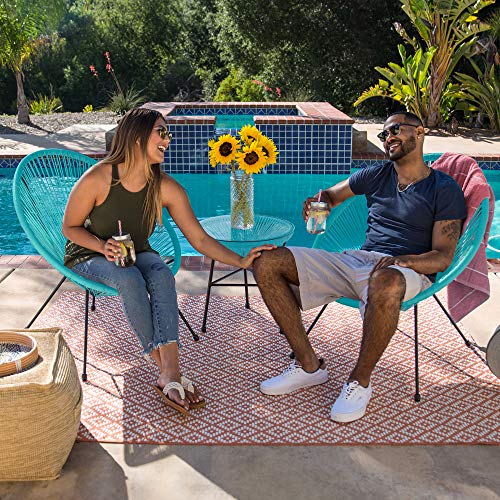 Best Choice Products 3-Piece Outdoor Acapulco All-Weather Patio Conversation Bistro Set W/Plastic Rope, Glass Top Table And 2 Chairs - Light Blue #TOP2