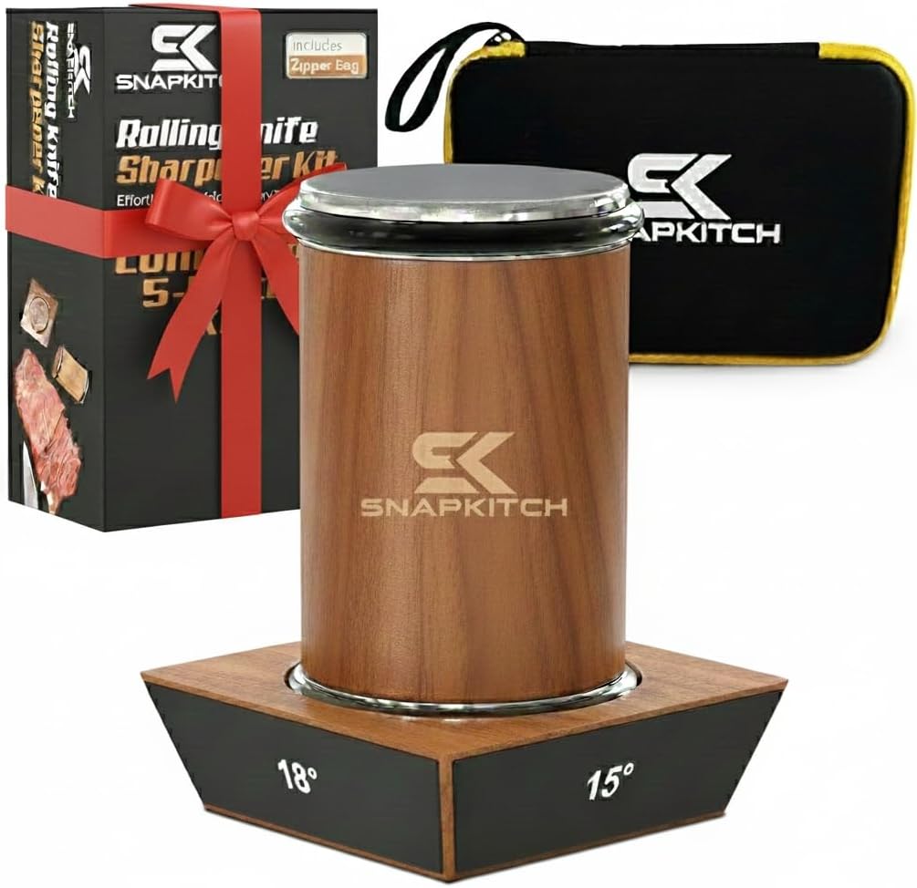 Rolling Knife Sharpener Kit - Diamond & Ceramic Sharpening Discs, 4 Angle Magnetic System with Zipper Storage Bag - Professional Wheel Sharpener Tool Set for Kitchen Knives Christmas Gift