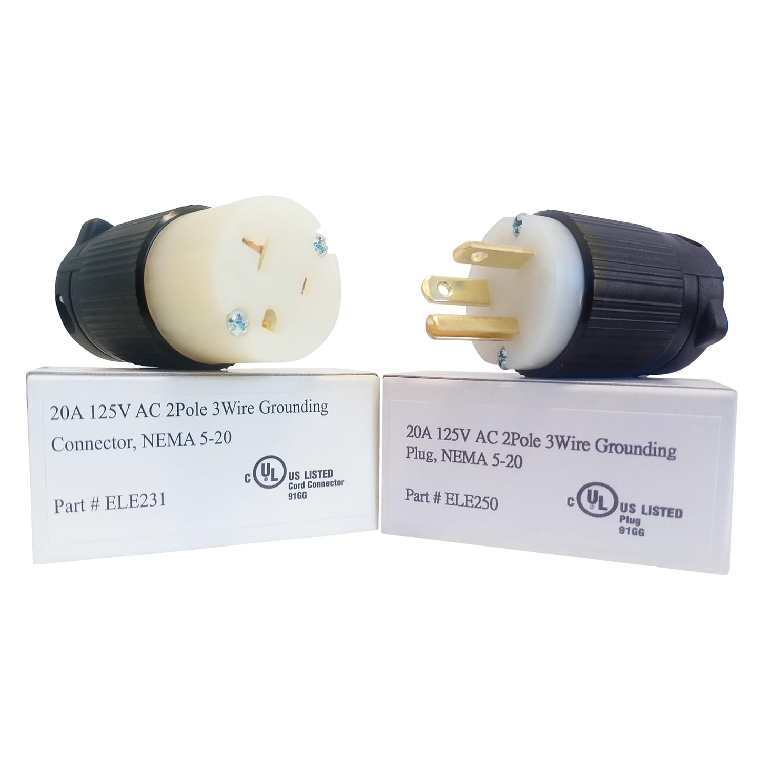 OCS Parts NEMA 5-20 Locking Plug and Connector Set | 125V - 20A - 2 Pole 3 Wire | cUL Listed Replacement Electical Power Plugs (Plug + Connector)