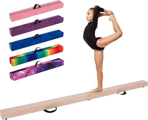 COSTWAY Trave Ginnastica Artistica per Casa 210/240/270 cm, Trave Pieghevole per Bambini con Maniglia, Base in Legno e Fondo Antiscivolo, Trave di Equilibrio da Pavimento