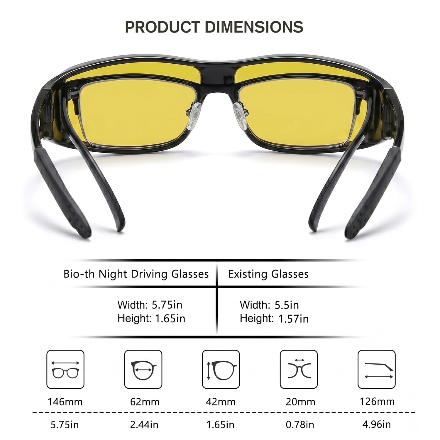 Bio-th CP-US-R3 Nachtfahrbrille für Männer und Frauen, gelbe Tönung für Nachtfahrten bei Regen, Nebel, Fahrrad und Auto