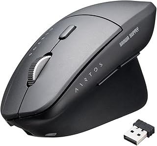 サンワダイレクト エルゴノミクスマウス ワイヤレス Bluetooth 軽量 大型 5ボタン 静音 充電式 ブルーLED 無線 USB-Aレシーバー マルチペアリング 腱鞘炎予防 縦型マウス 400-MAWBT215BK