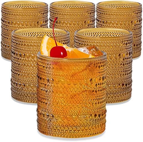 Kate Aspen Beaded Amber Drinking Glasses Set of 6-10 oz Vintage G...