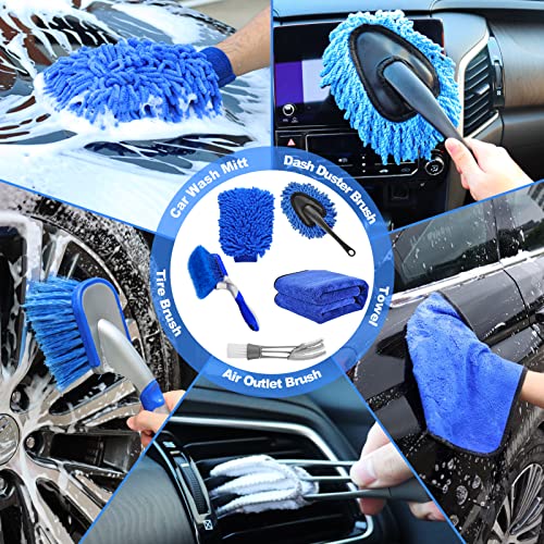 62'' Car Wash Brush Kit Mitt Mop Sponge With Long Handle, 1 Chenille Scratch-Free Replacement Head, Car Wheel Tire Brush, Car Detailing Brushes,Car Dash Duster,Tower,Car Cleaning Kit For Cars Rv Truck #TOP4