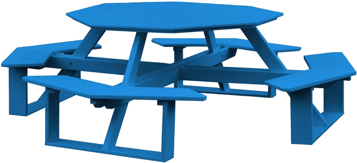 A&L Furniture 54" Amish-Made Octagonal Poly Walk-in Picnic Table with Benches, White