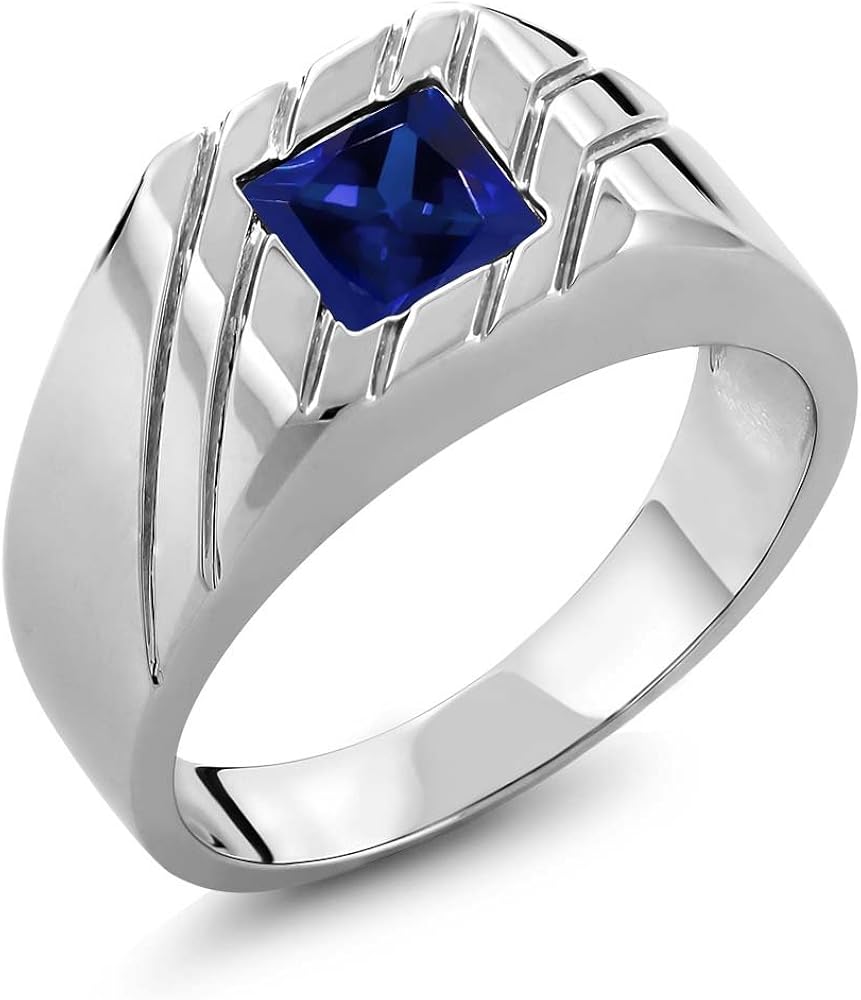 Gem Stone King Men's 925 Sterling Silver Blue Created Sapphire