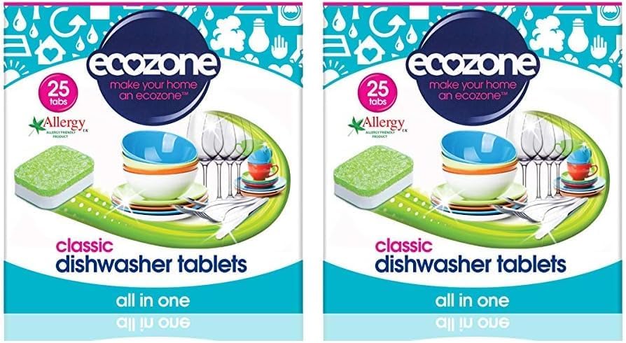 Ecozone Classic Dishwasher Tablets, Effective Cleaning Formula Cuts Through Grease & Grime, Natural Vegan & Non Toxic Tabs, Plant Based Plastic-Free, Leaves No Residue (Pack of 50 Capsules)