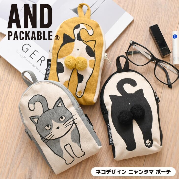 にゃんたまポーチ Amazon | メール便 AND PACKABLE アンドパッカブル ネコ デザイン