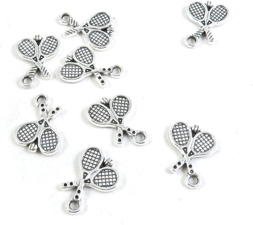 540 Pieces Antique Silver Tone Jewelry Making Charms Pendant Findings Craft Supplies Bulk Lots Arts N3HX2 Tennis Racket