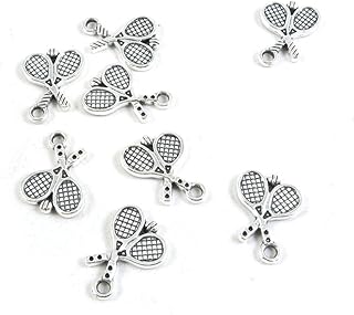 50 Pieces Antique Silver Tone Jewelry Making Charms Pendant Findings Craft Supplies Bulk Lots Arts N3HX2 Tennis Racket