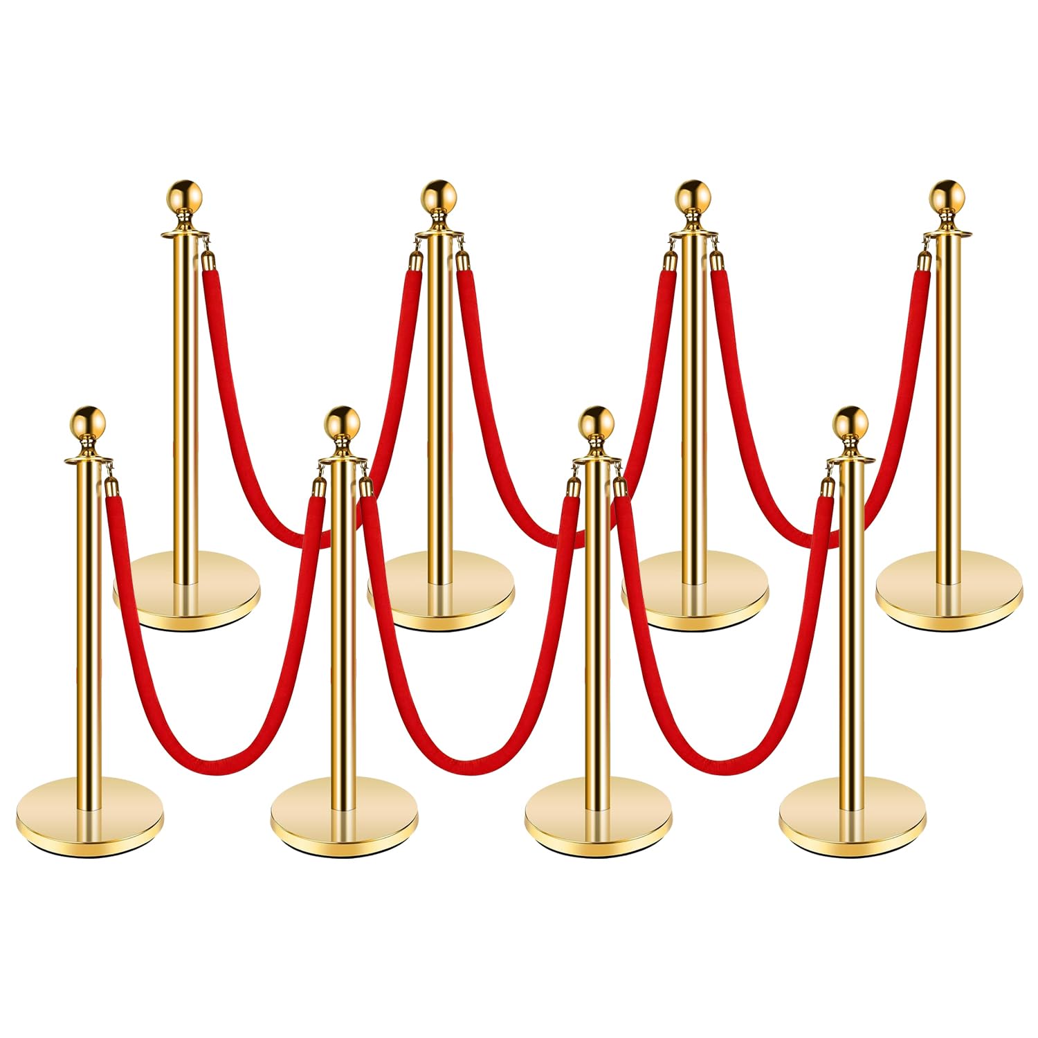 Stanchion Post with Velvet Rope, VIP Stanchion Queue Pole Barrier Posts, Red Carpet Stanchion Set, Gold 8-Pack