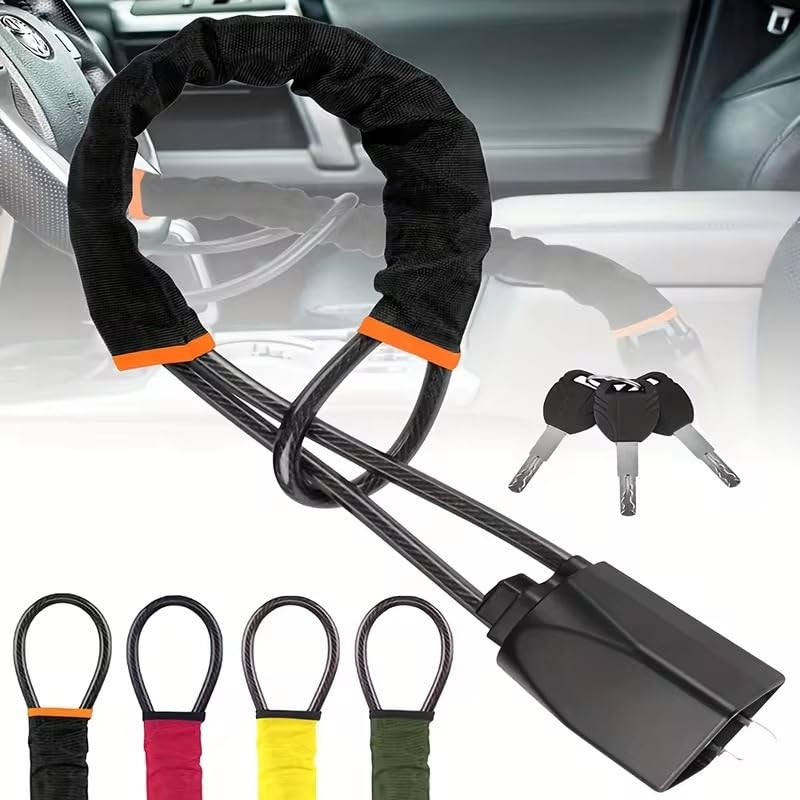 Cierre del cinturón de Seguridad del Volante con, Hebilla for cinturón de Volante for Robo Coche, Cable Acero, Bloqueo Cuerda Alambre, Multicolor(Pink)