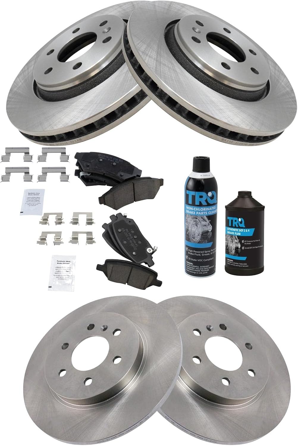 TRQ Front and Rear Brake Pad & Rotor Kit Brake Chemical Kit Brake Pads Brake Rotor Ceramic Compatible with 2006-2007 Buick Terraza 2006-2008 Chevrolet Uplander Saturn Relay
