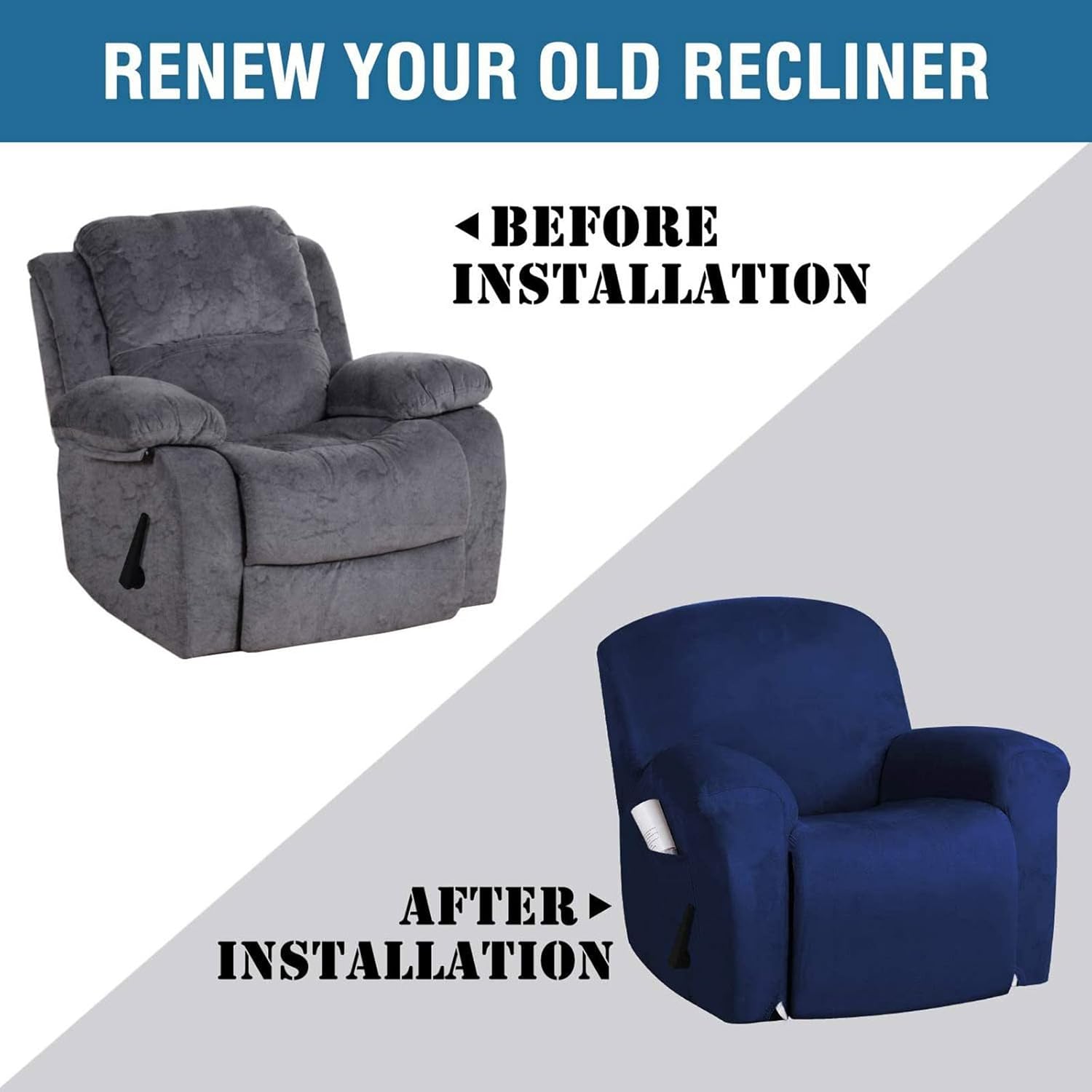 Velvet recliner chair covers, 1-Pieces Stretch recliner covers for recliner chair with Pockets Stretch Couch Cover Slipcovers Furniture Protector Jacquard Fabric Small Checks ( Color : Dark Blue )