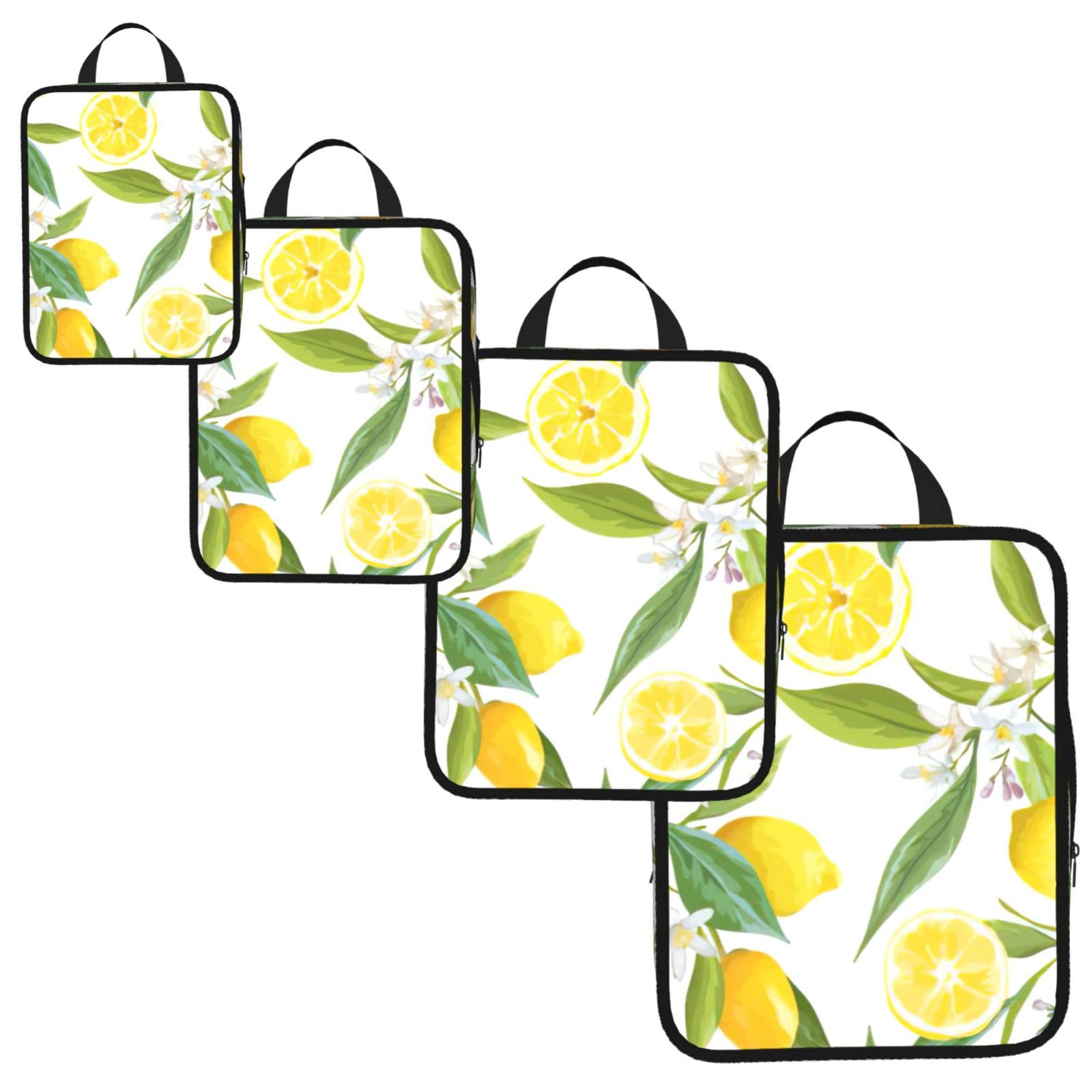 Fresh Tropical Lemons Print 4 Set Compression Packing Cubes for Suitcases,Expandable Storage Bag Organizers