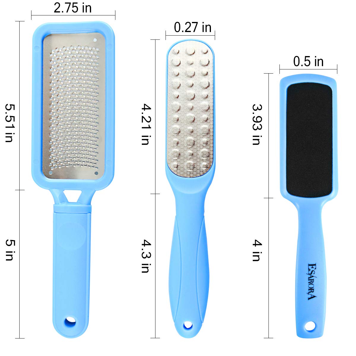 Foot Scrubber Foot File Callus Remover, ESARORA 4 PACK Pedicure Tools Foot Care Pedicure to Remove Hard Skin - 2 X Stainless Steel, 2 X Plastic