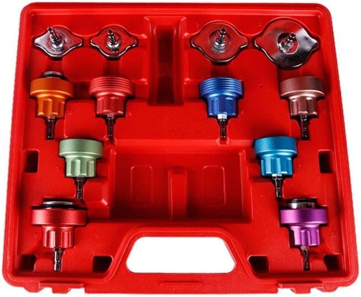 Coolant Pressure Tester kit 14pcs Automotive Radiator Pressure Tester Kit Car Water Tank Leak Detector Cooling System Coolant Vacuum Purge Set Vacuum Type Cooling System Kit