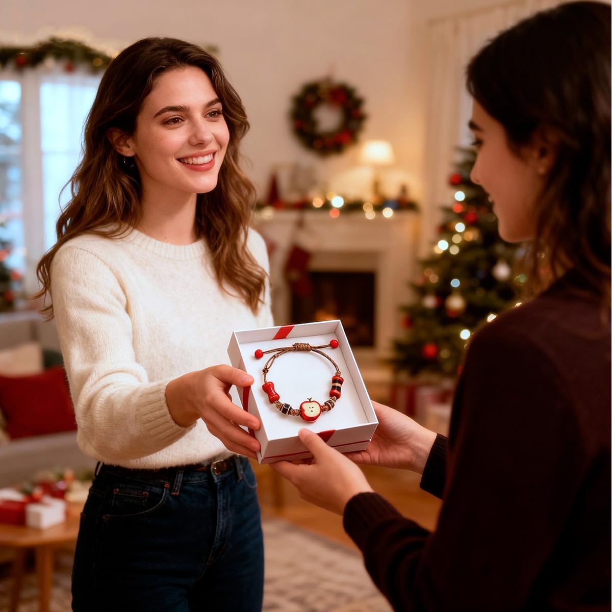 2 Pcs Apples Ceramic Bracelet for Women & Men - Adjustable Rope String Bracelet,Handmade Woven Cord Bracelet - Image 6