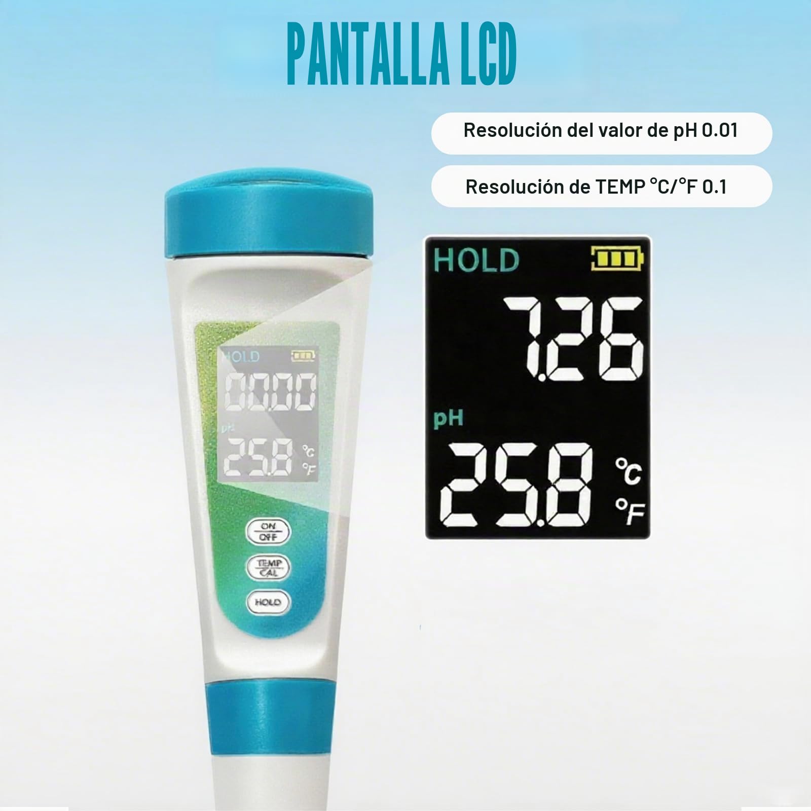 Medidor de pH Alimentos, Medidor de pH Digital con Pantalla LCD Retroiluminada y ATC, phmetro Semisolidos y Liquido para Agua, Queso, Madre, conservas, Carne y muestras sólidas